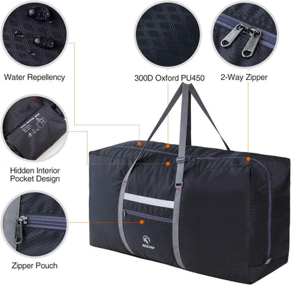 100L Extra Large Duffle Bag, Water Resistant Lightweight Foldable Duffel Bag for Outdoor Camping, Black