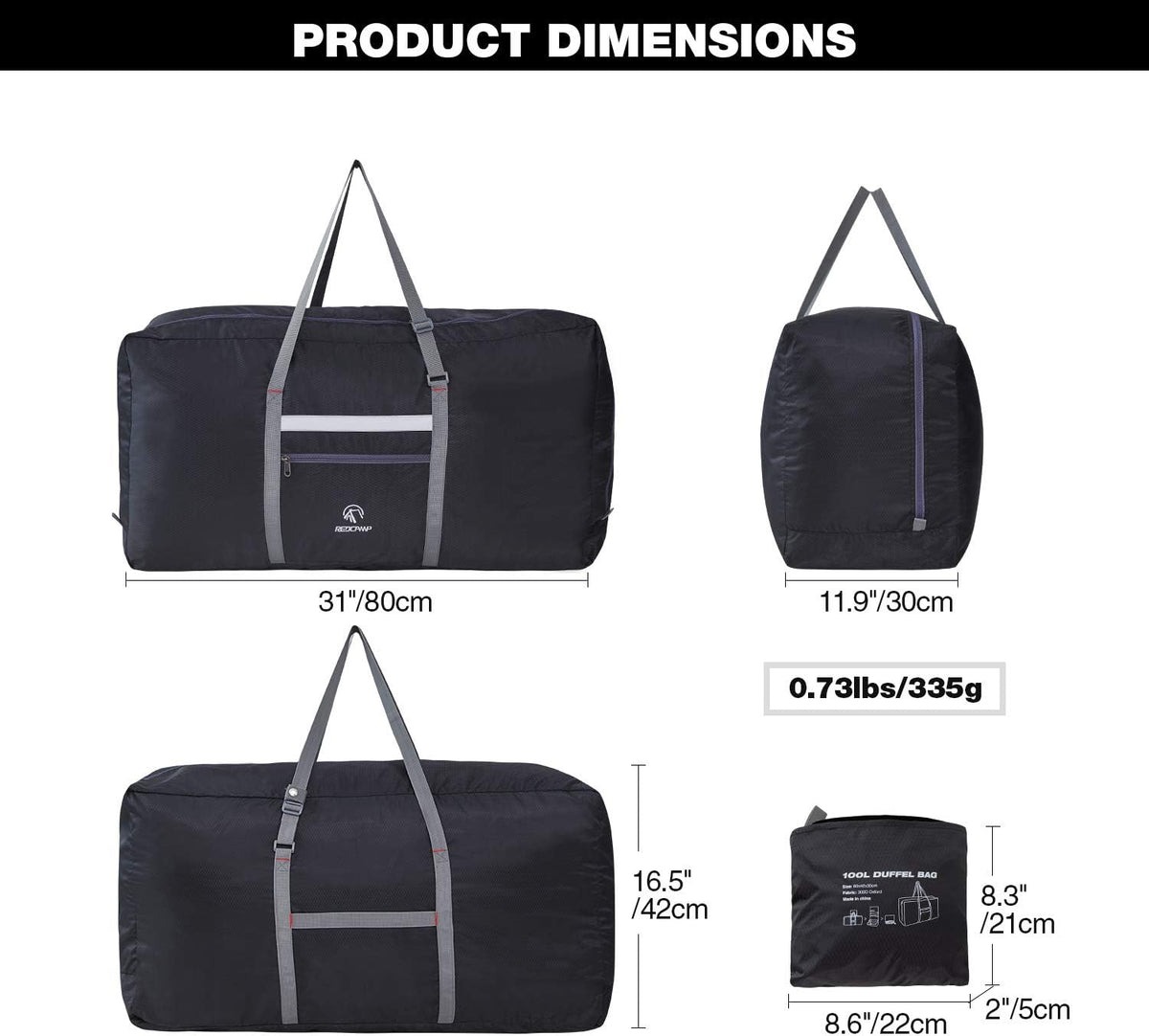 100L Extra Large Duffle Bag, Water Resistant Lightweight Foldable Duffel Bag for Outdoor Camping, Black
