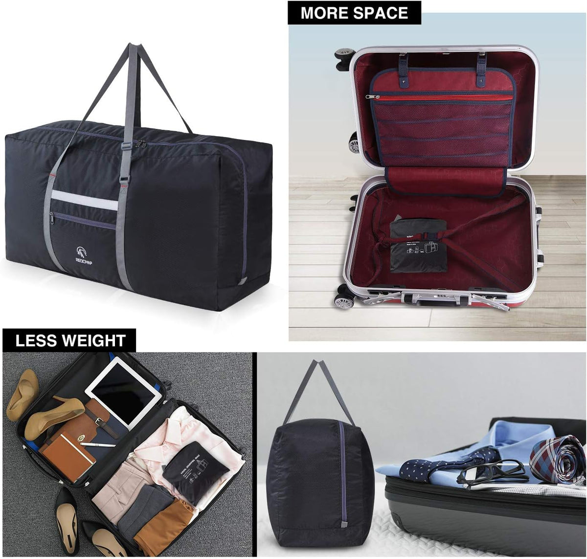 100L Extra Large Duffle Bag, Water Resistant Lightweight Foldable Duffel Bag for Outdoor Camping, Black