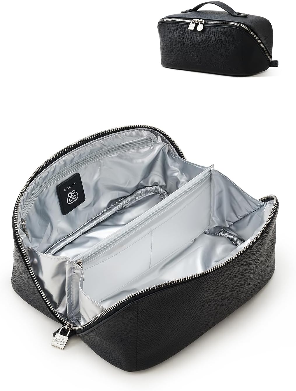 Luxury Leather Makeup Bag, Cosmetic Travel Case with Multiple Compartments, Portable Toiletry Organizer with Handle, Zippered Beauty Storage Pouch for Skincare Products (Pink, Medium)