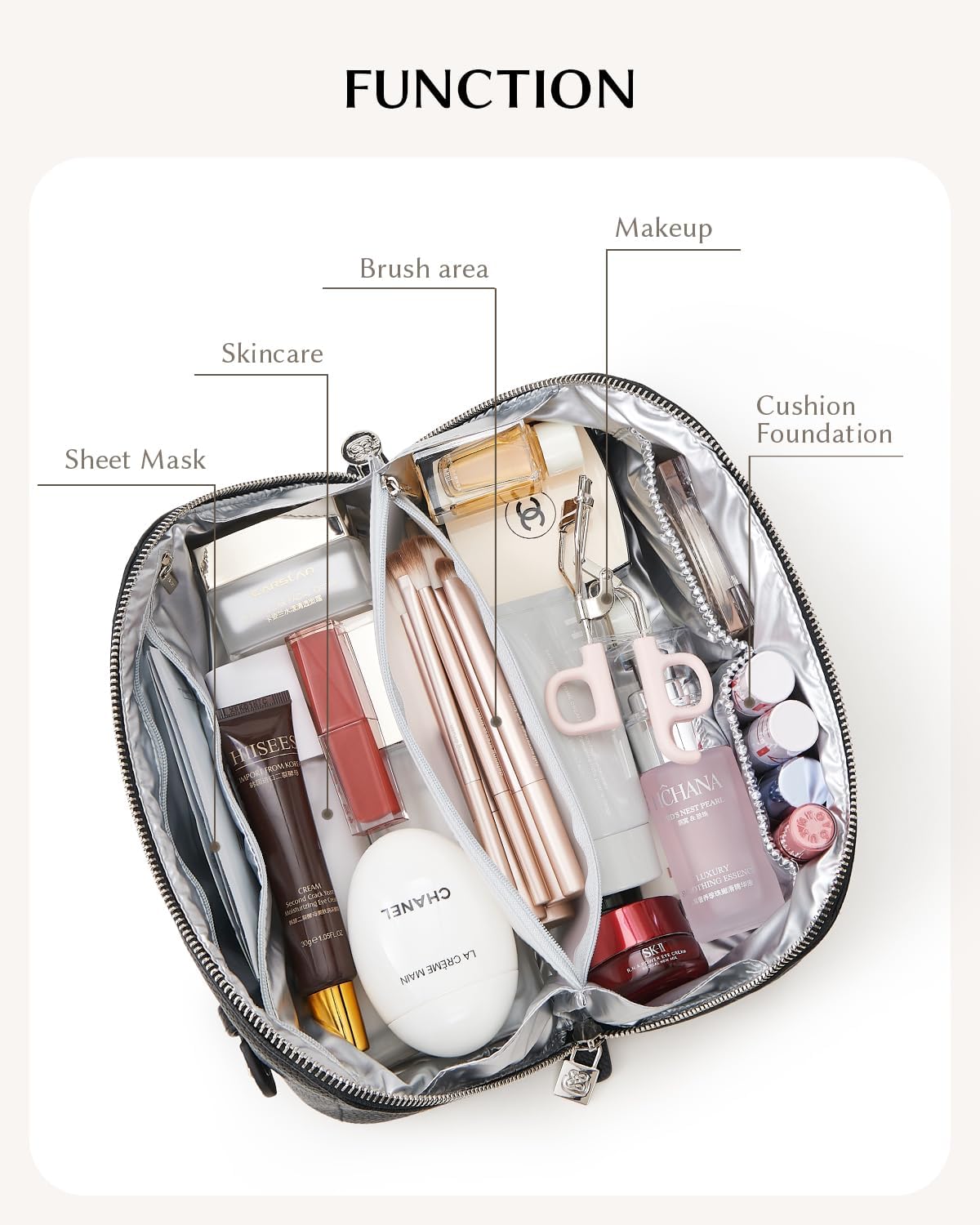 Luxury Leather Makeup Bag, Cosmetic Travel Case with Multiple Compartments, Portable Toiletry Organizer with Handle, Zippered Beauty Storage Pouch for Skincare Products (Pink, Medium)