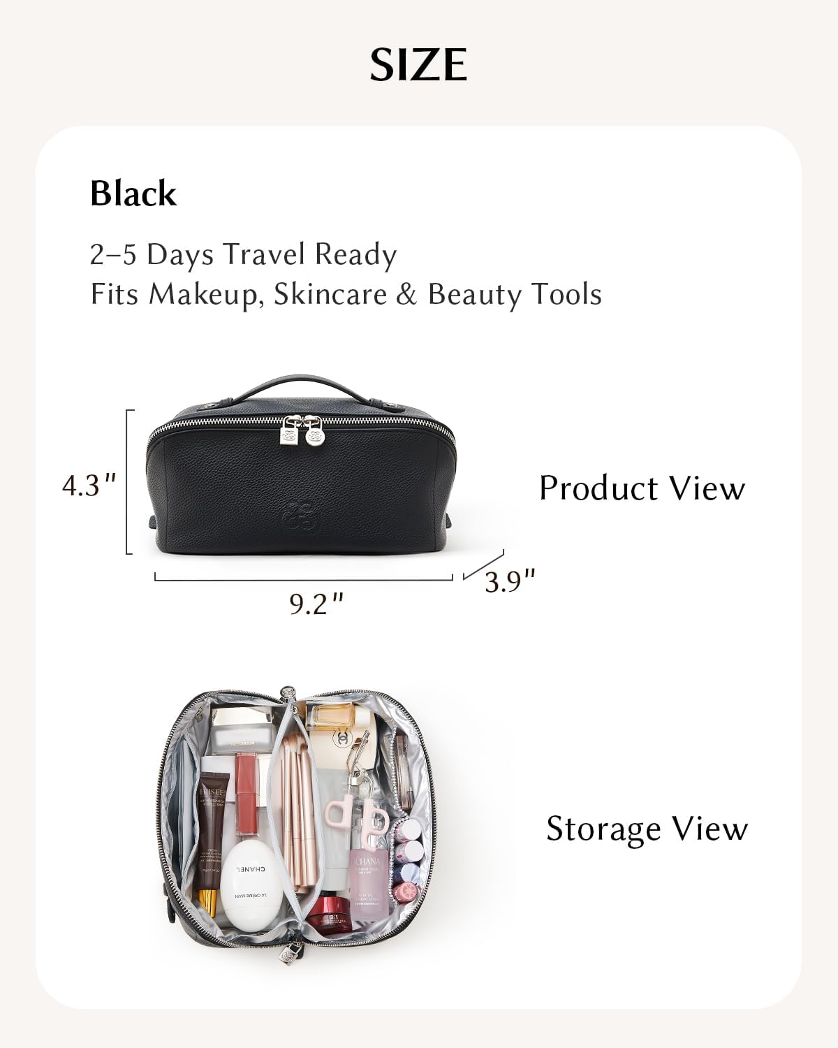 Luxury Leather Makeup Bag, Cosmetic Travel Case with Multiple Compartments, Portable Toiletry Organizer with Handle, Zippered Beauty Storage Pouch for Skincare Products (Pink, Medium)