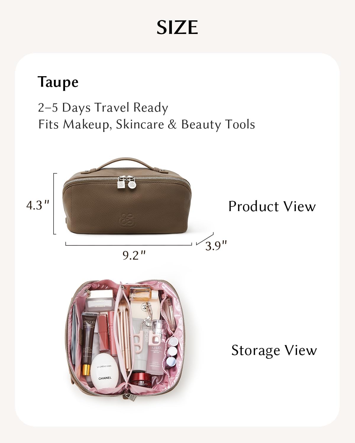 Luxury Leather Makeup Bag, Cosmetic Travel Case with Multiple Compartments, Portable Toiletry Organizer with Handle, Zippered Beauty Storage Pouch for Skincare Products (Pink, Medium)