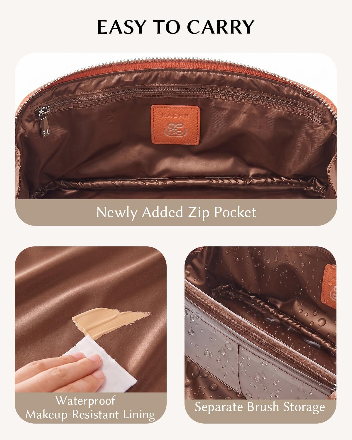 Luxury Leather Makeup Bag, Cosmetic Travel Case with Multiple Compartments, Portable Toiletry Organizer with Handle, Zippered Beauty Storage Pouch for Skincare Products (Pink, Medium)