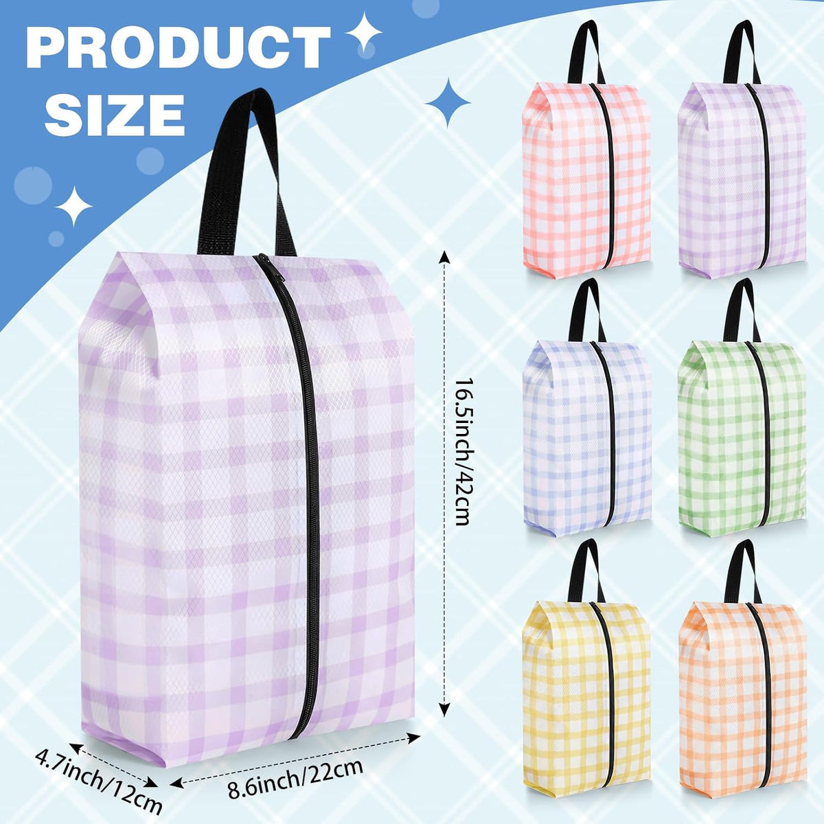 6 Pcs Travel Shoe Bags with Zipper Nylon Portable Waterproof Suitcase Shoe Organizer Packing for Golf(L,Purple)