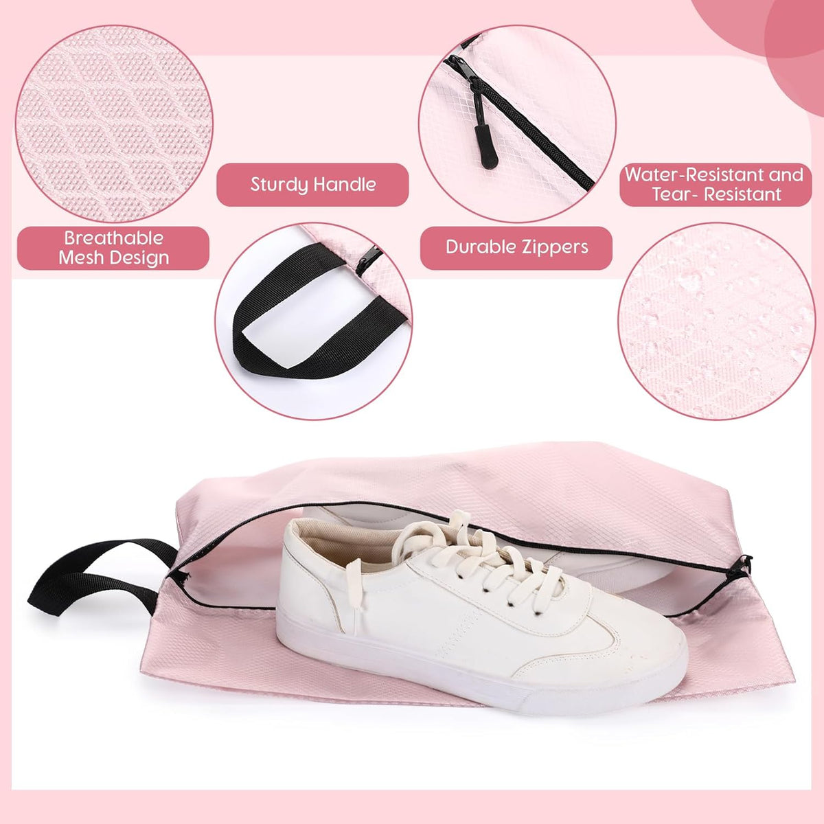6 Pcs Travel Shoe Bags with Zipper Nylon Portable Waterproof Suitcase Shoe Organizer Packing for Golf(L,Purple)
