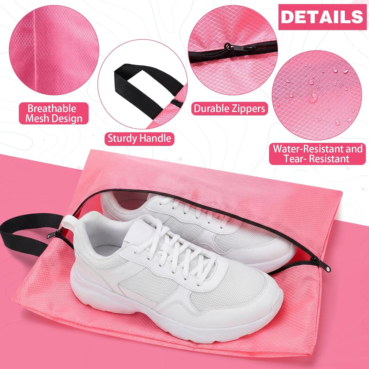 6 Pcs Travel Shoe Bags with Zipper Nylon Portable Waterproof Suitcase Shoe Organizer Packing for Golf(L,Purple)