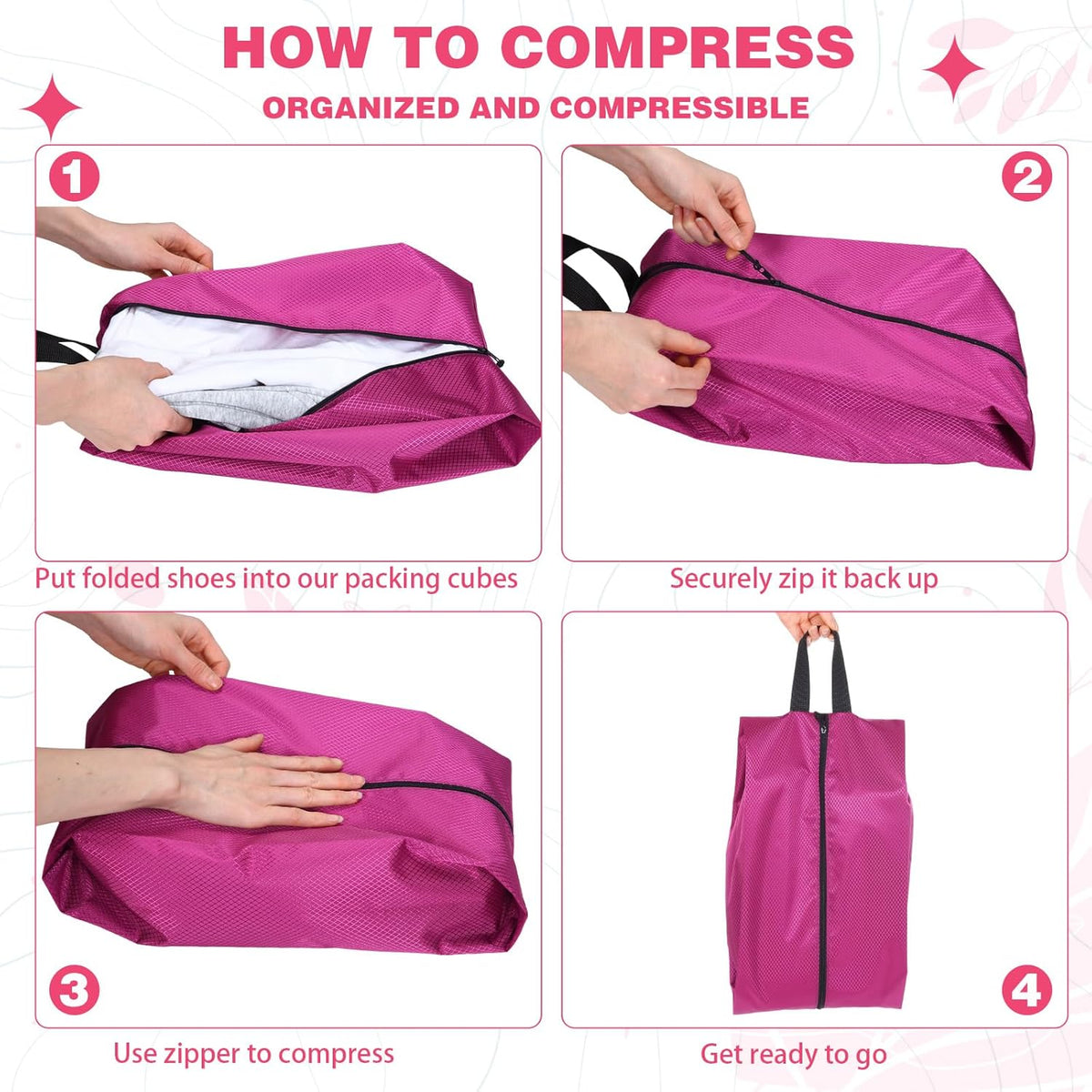 6 Pcs Travel Shoe Bags with Zipper Nylon Portable Waterproof Suitcase Shoe Organizer Packing for Golf(L,Purple)