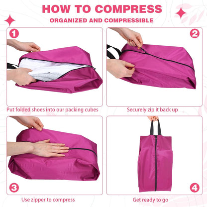 6 Pcs Travel Shoe Bags with Zipper Nylon Portable Waterproof Suitcase Shoe Organizer Packing for Golf(L,Purple)