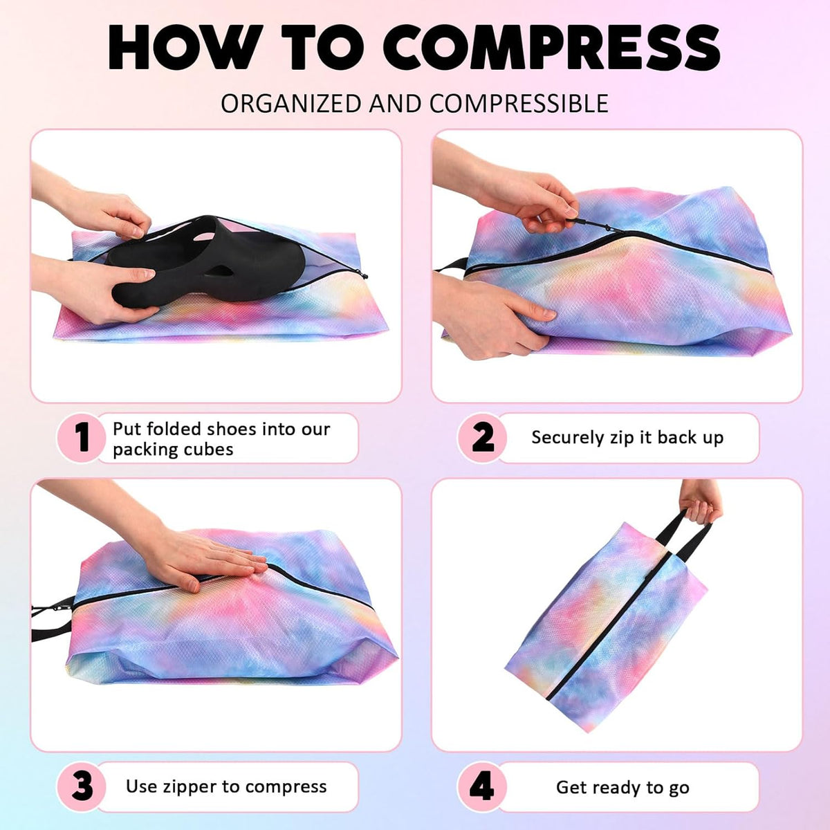 6 Pcs Travel Shoe Bags with Zipper Nylon Portable Waterproof Suitcase Shoe Organizer Packing for Golf(L,Purple)