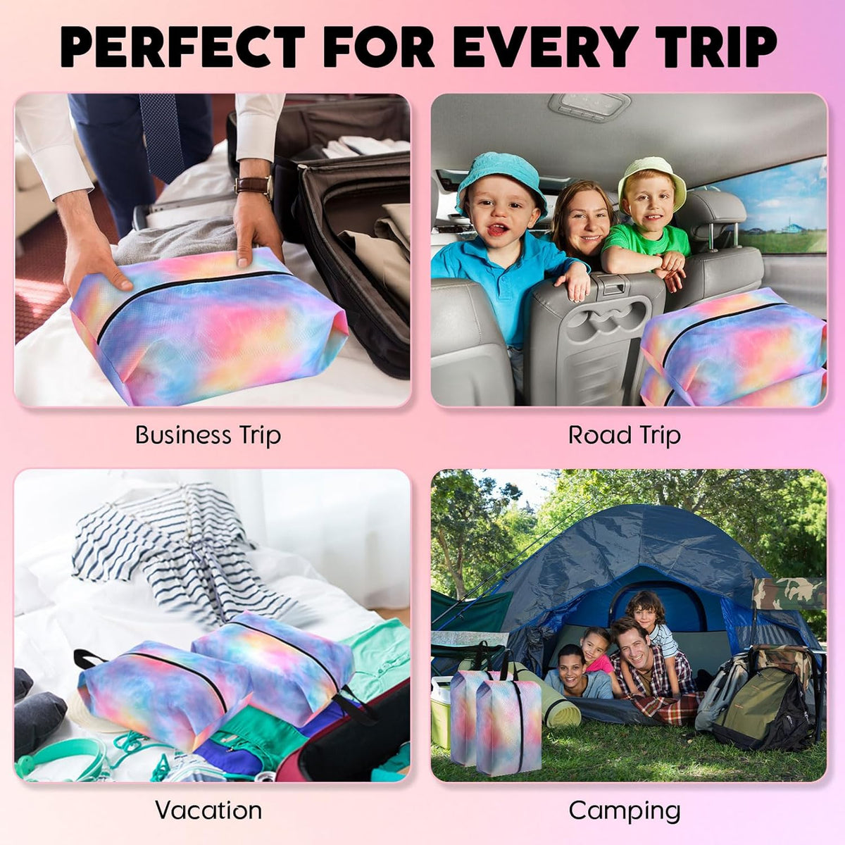 6 Pcs Travel Shoe Bags with Zipper Nylon Portable Waterproof Suitcase Shoe Organizer Packing for Golf(L,Purple)