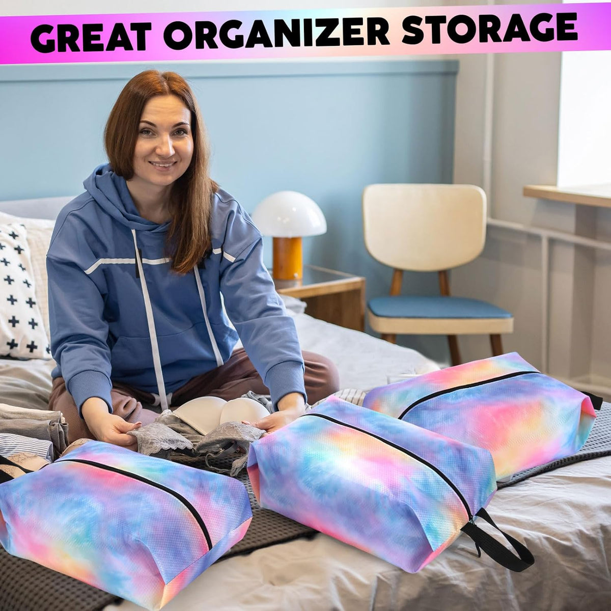 6 Pcs Travel Shoe Bags with Zipper Nylon Portable Waterproof Suitcase Shoe Organizer Packing for Golf(L,Purple)