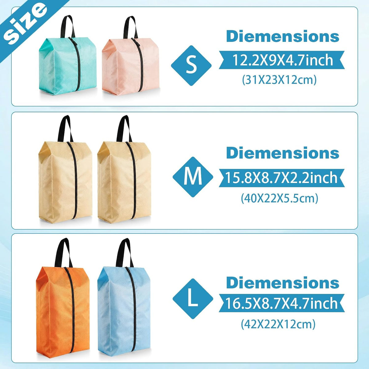 6 Pcs Travel Shoe Bags with Zipper Nylon Portable Waterproof Suitcase Shoe Organizer Packing for Golf(L,Purple)
