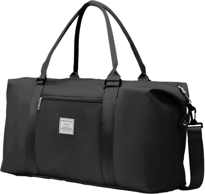 Large Duffle Bag for Travel, Sports Gym Tote Bag for Women, Carry on Overnight Bag with Luggage Sleeve for Airplanes, Shoulder Weekender Bags Hospital Bag (Black)