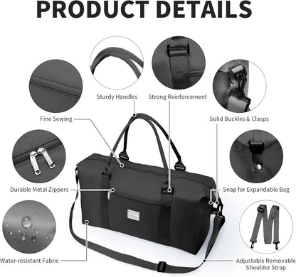 Large Duffle Bag for Travel, Sports Gym Tote Bag for Women, Carry on Overnight Bag with Luggage Sleeve for Airplanes, Shoulder Weekender Bags Hospital Bag (Black)