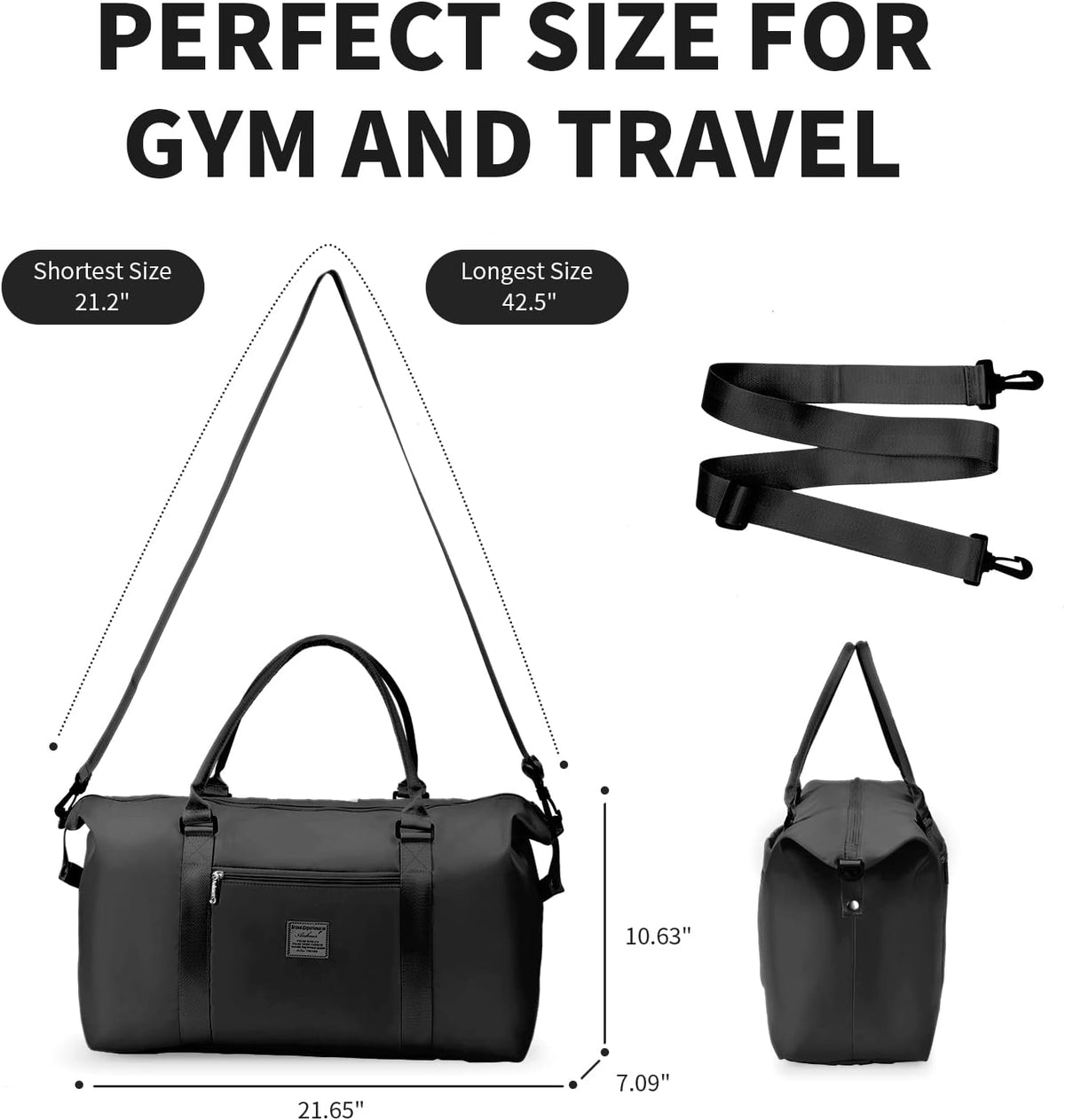 Large Duffle Bag for Travel, Sports Gym Tote Bag for Women, Carry on Overnight Bag with Luggage Sleeve for Airplanes, Shoulder Weekender Bags Hospital Bag (Black)