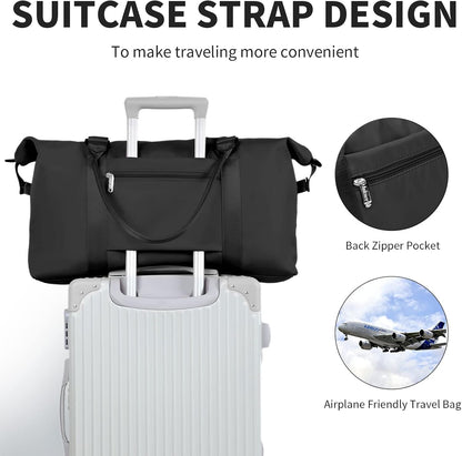 Large Duffle Bag for Travel, Sports Gym Tote Bag for Women, Carry on Overnight Bag with Luggage Sleeve for Airplanes, Shoulder Weekender Bags Hospital Bag (Black)