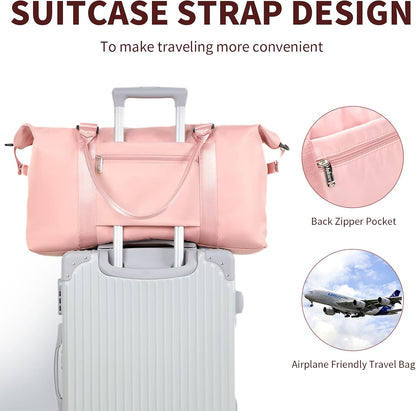 Large Duffle Bag for Travel, Sports Gym Tote Bag for Women, Carry on Overnight Bag with Luggage Sleeve for Airplanes, Shoulder Weekender Bags Hospital Bag (Black)
