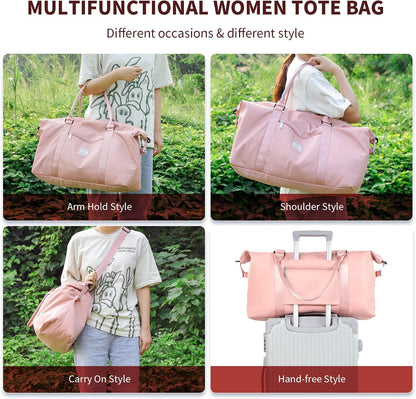 Large Duffle Bag for Travel, Sports Gym Tote Bag for Women, Carry on Overnight Bag with Luggage Sleeve for Airplanes, Shoulder Weekender Bags Hospital Bag (Black)