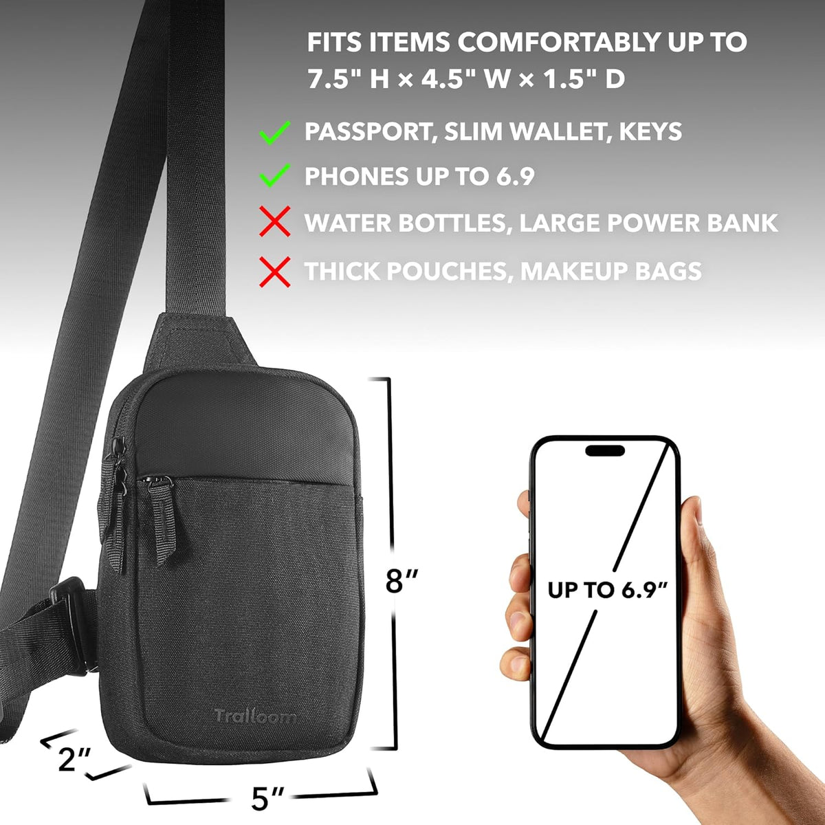 Mini Sling Bag Crossbody Fanny Pack for Men & Women, Black