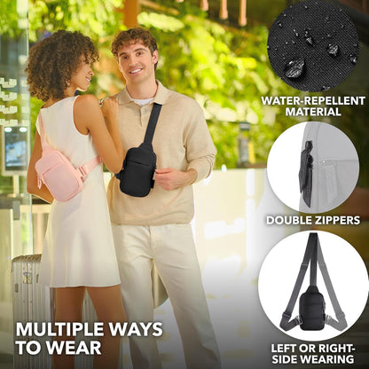Mini Sling Bag Crossbody Fanny Pack for Men & Women, Black