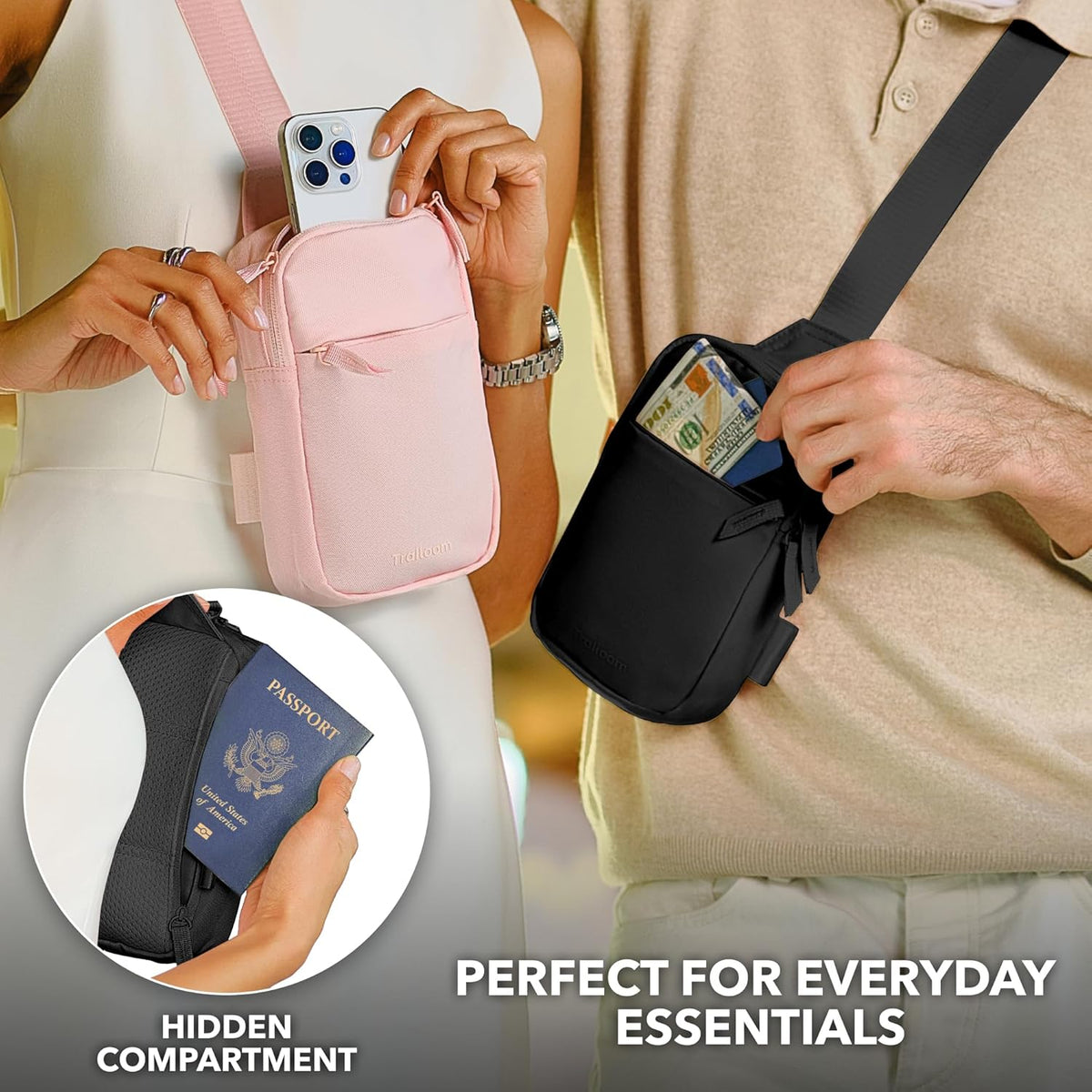 Mini Sling Bag Crossbody Fanny Pack for Men & Women, Black