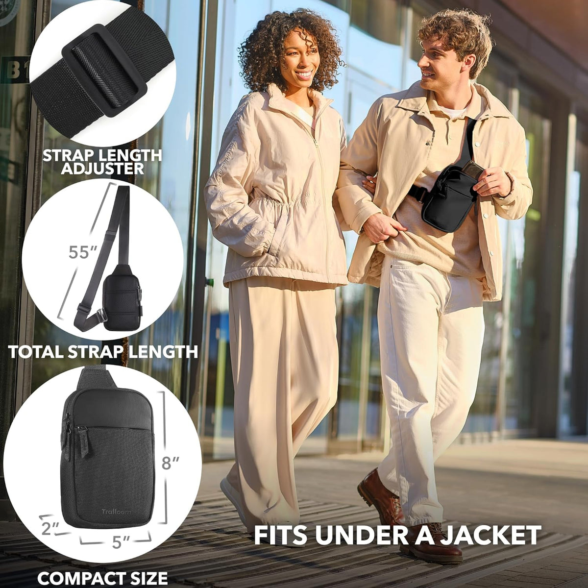 Mini Sling Bag Crossbody Fanny Pack for Men & Women, Black
