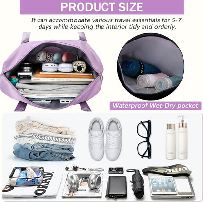 Rolling Duffle Bag with Detachable Wheels Expandable Foldable Duffle Bag for Travel Luggage bag Carry on Weekend Travel Bag (Purple)