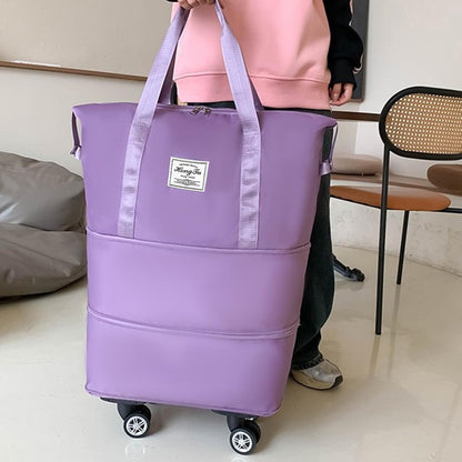 Rolling Duffle Bag with Detachable Wheels Expandable Foldable Duffle Bag for Travel Luggage bag Carry on Weekend Travel Bag (Purple)
