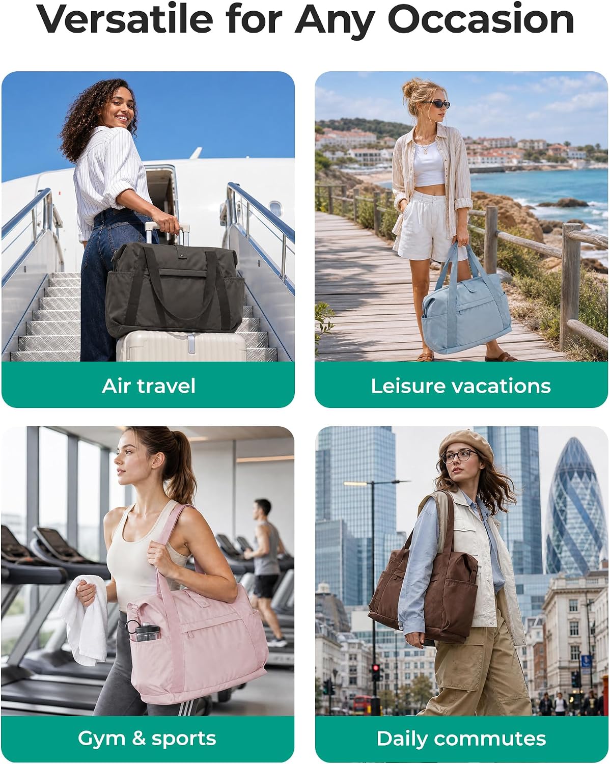 Foldable Duffle Bag for Travel, 25L Personal Item Travel Bag, Carry on Duffel Bag for Travel Essentials, Lightweight Gym Bag for Women, Weekender Bags for Women, Water Resistant