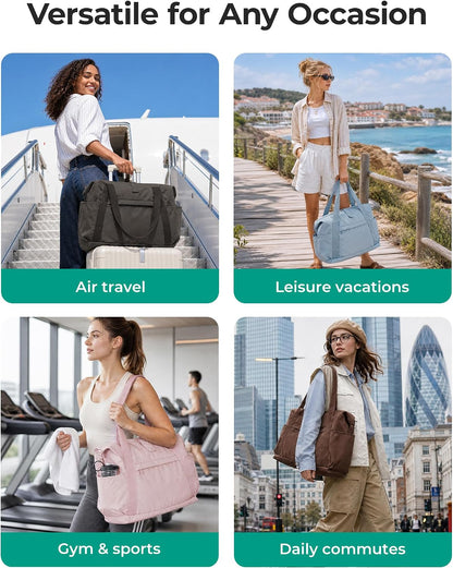 Foldable Duffle Bag for Travel, 25L Personal Item Travel Bag, Carry on Duffel Bag for Travel Essentials, Lightweight Gym Bag for Women, Weekender Bags for Women, Water Resistant