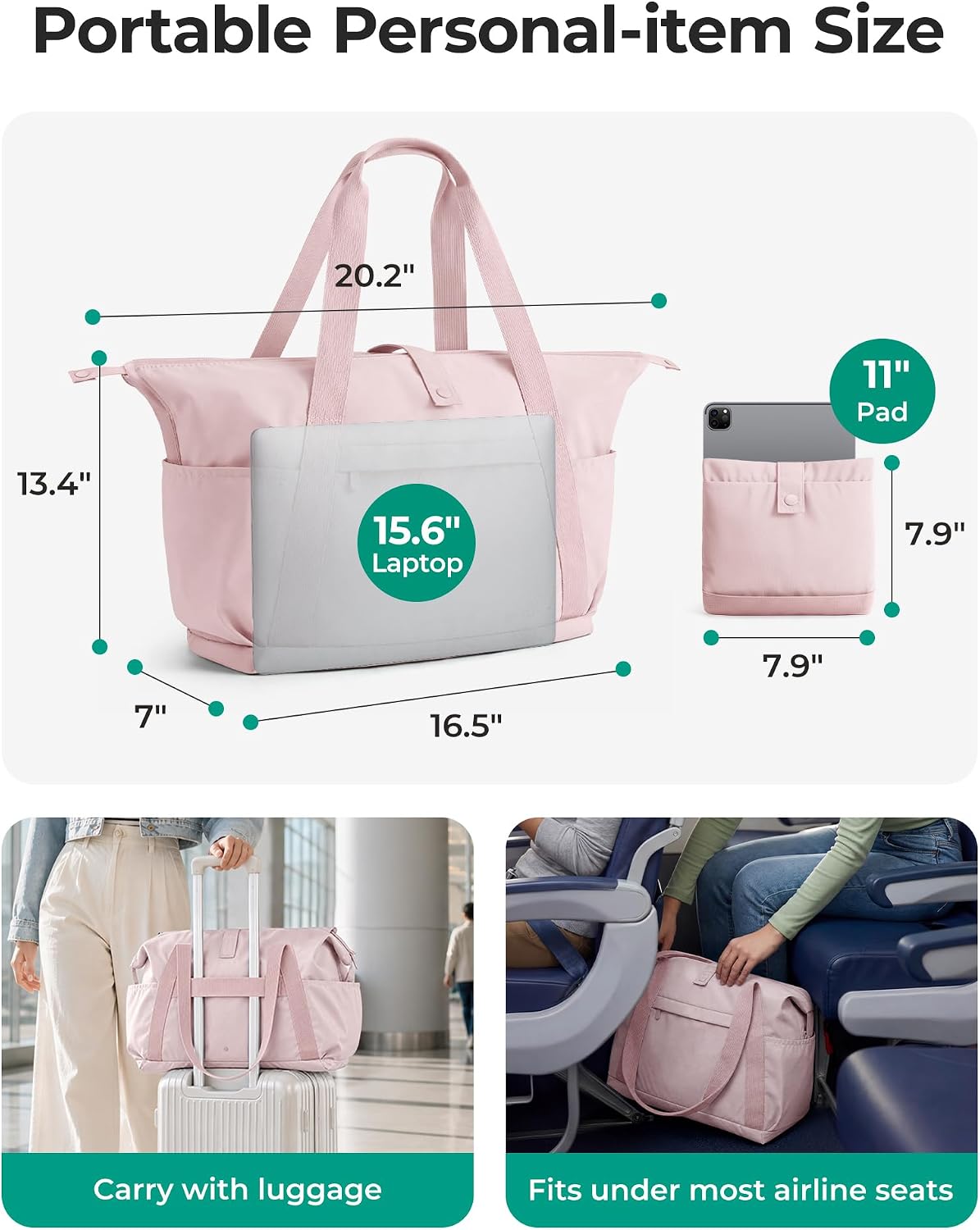 Foldable Duffle Bag for Travel, 25L Personal Item Travel Bag, Carry on Duffel Bag for Travel Essentials, Lightweight Gym Bag for Women, Weekender Bags for Women, Water Resistant