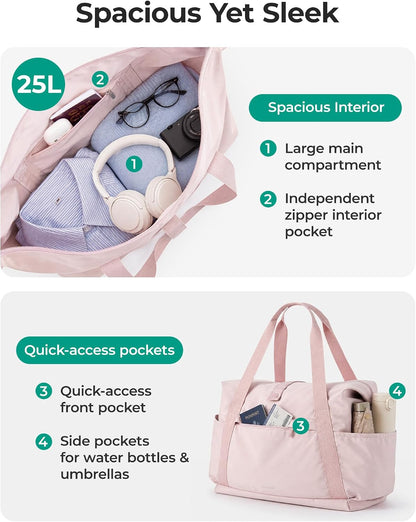 Foldable Duffle Bag for Travel, 25L Personal Item Travel Bag, Carry on Duffel Bag for Travel Essentials, Lightweight Gym Bag for Women, Weekender Bags for Women, Water Resistant
