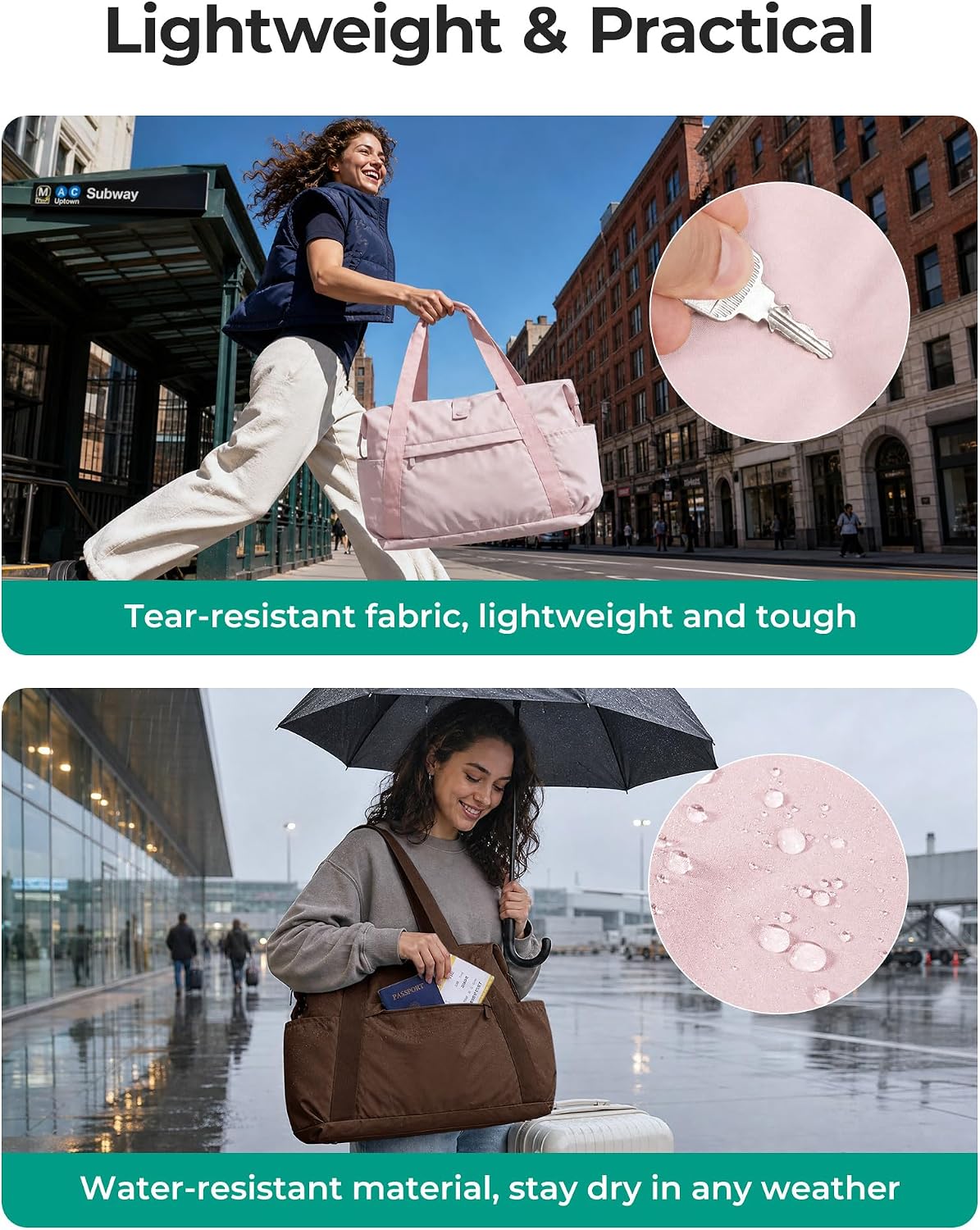 Foldable Duffle Bag for Travel, 25L Personal Item Travel Bag, Carry on Duffel Bag for Travel Essentials, Lightweight Gym Bag for Women, Weekender Bags for Women, Water Resistant