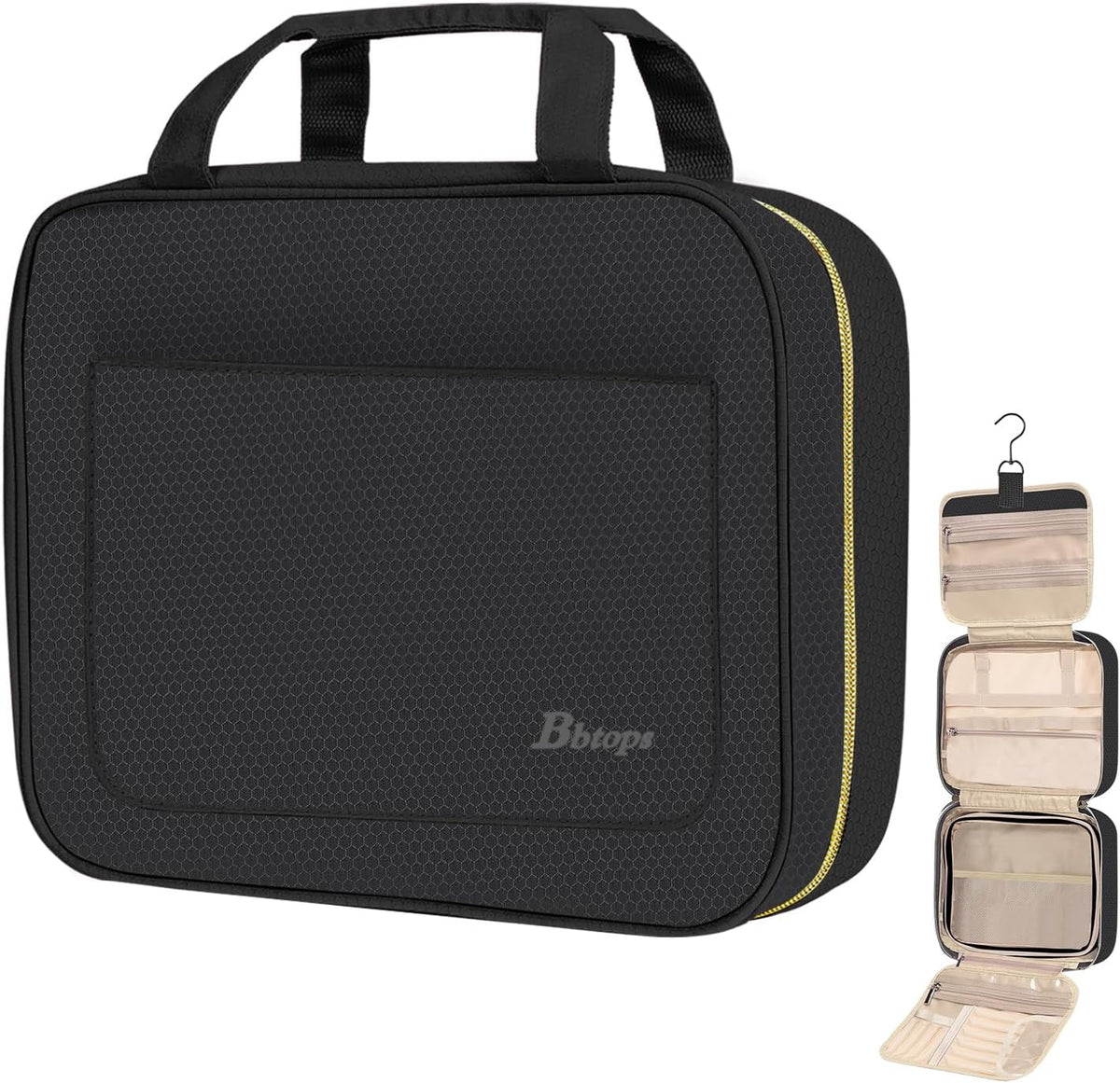 Bbtops Toiletry Bag for Women, Large Hanging Travel Toiletry Bag with Hanging Hook,Water-resistant Makeup Bag Cosmetic Organizer for Full Sized Toiletries, Accessories(Black)