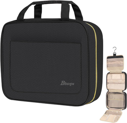 Bbtops Toiletry Bag for Women, Large Hanging Travel Toiletry Bag with Hanging Hook,Water-resistant Makeup Bag Cosmetic Organizer for Full Sized Toiletries, Accessories(Black)