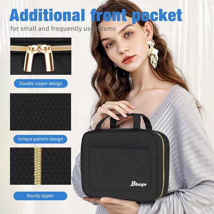 Bbtops Toiletry Bag for Women, Large Hanging Travel Toiletry Bag with Hanging Hook,Water-resistant Makeup Bag Cosmetic Organizer for Full Sized Toiletries, Accessories(Black)