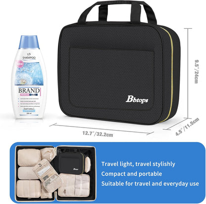 Bbtops Toiletry Bag for Women, Large Hanging Travel Toiletry Bag with Hanging Hook,Water-resistant Makeup Bag Cosmetic Organizer for Full Sized Toiletries, Accessories(Black)