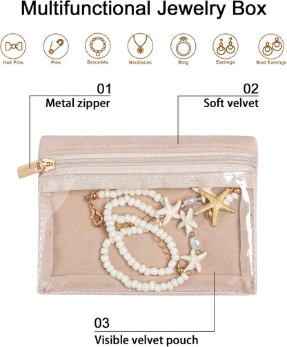 Travel Jewelry Case for Women,Small Jewelry Box with 6 Pouches | Portable Jewelry Bag,Travel Accessories,Tangle-free,Visualization Design for Rings, Earrings, Necklace,Smooth Metal Zipper
