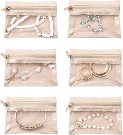 Travel Jewelry Case for Women,Small Jewelry Box with 6 Pouches | Portable Jewelry Bag,Travel Accessories,Tangle-free,Visualization Design for Rings, Earrings, Necklace,Smooth Metal Zipper