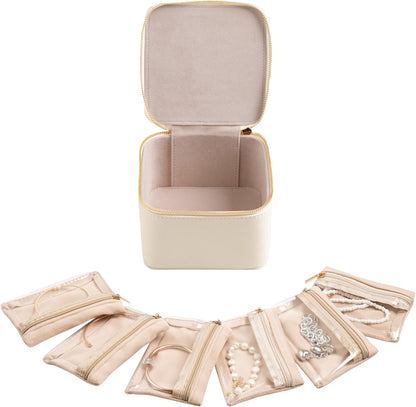 Travel Jewelry Case for Women,Small Jewelry Box with 6 Pouches | Portable Jewelry Bag,Travel Accessories,Tangle-free,Visualization Design for Rings, Earrings, Necklace,Smooth Metal Zipper
