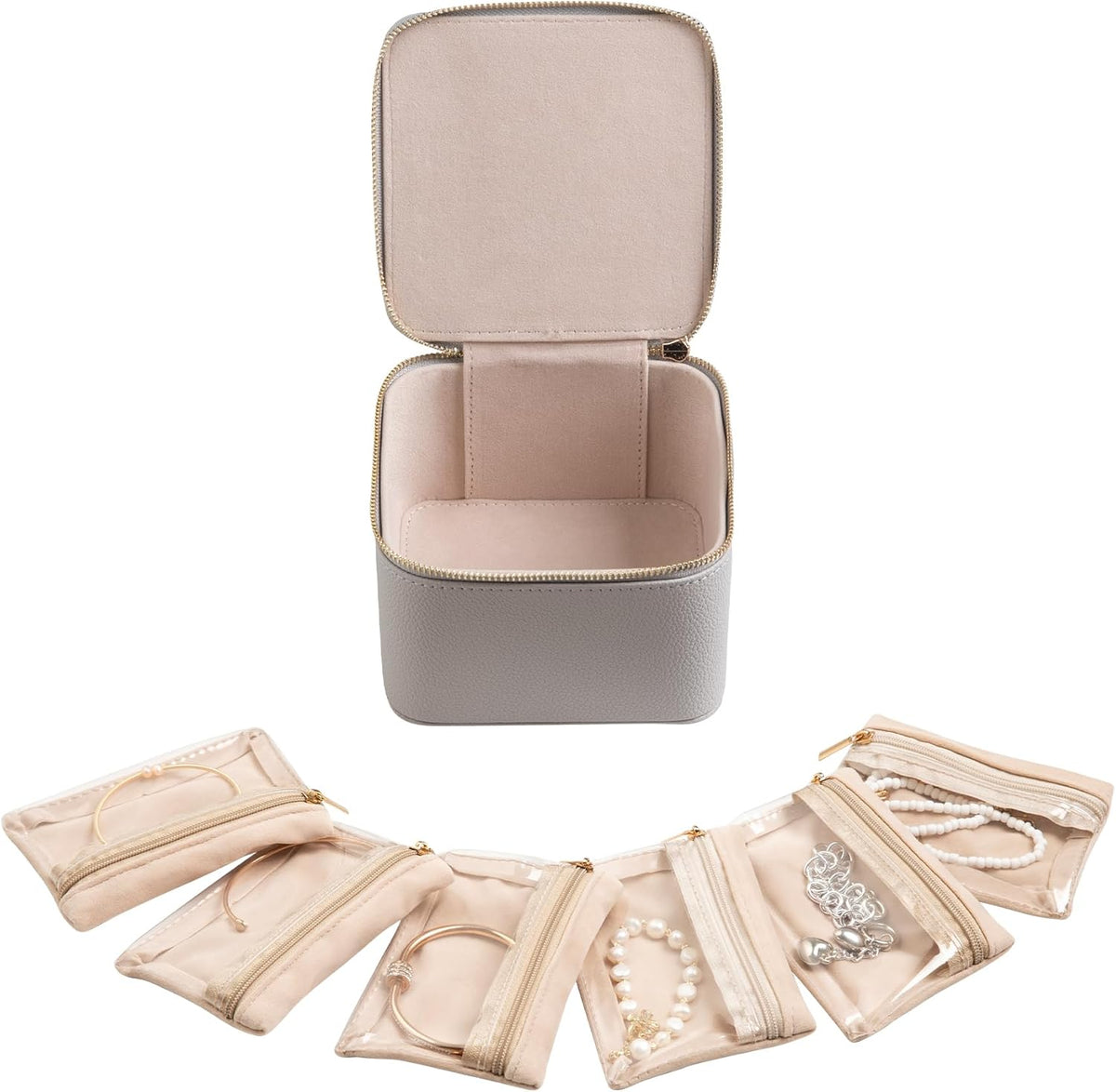 Travel Jewelry Case for Women,Small Jewelry Box with 6 Pouches | Portable Jewelry Bag,Travel Accessories,Tangle-free,Visualization Design for Rings, Earrings, Necklace,Smooth Metal Zipper