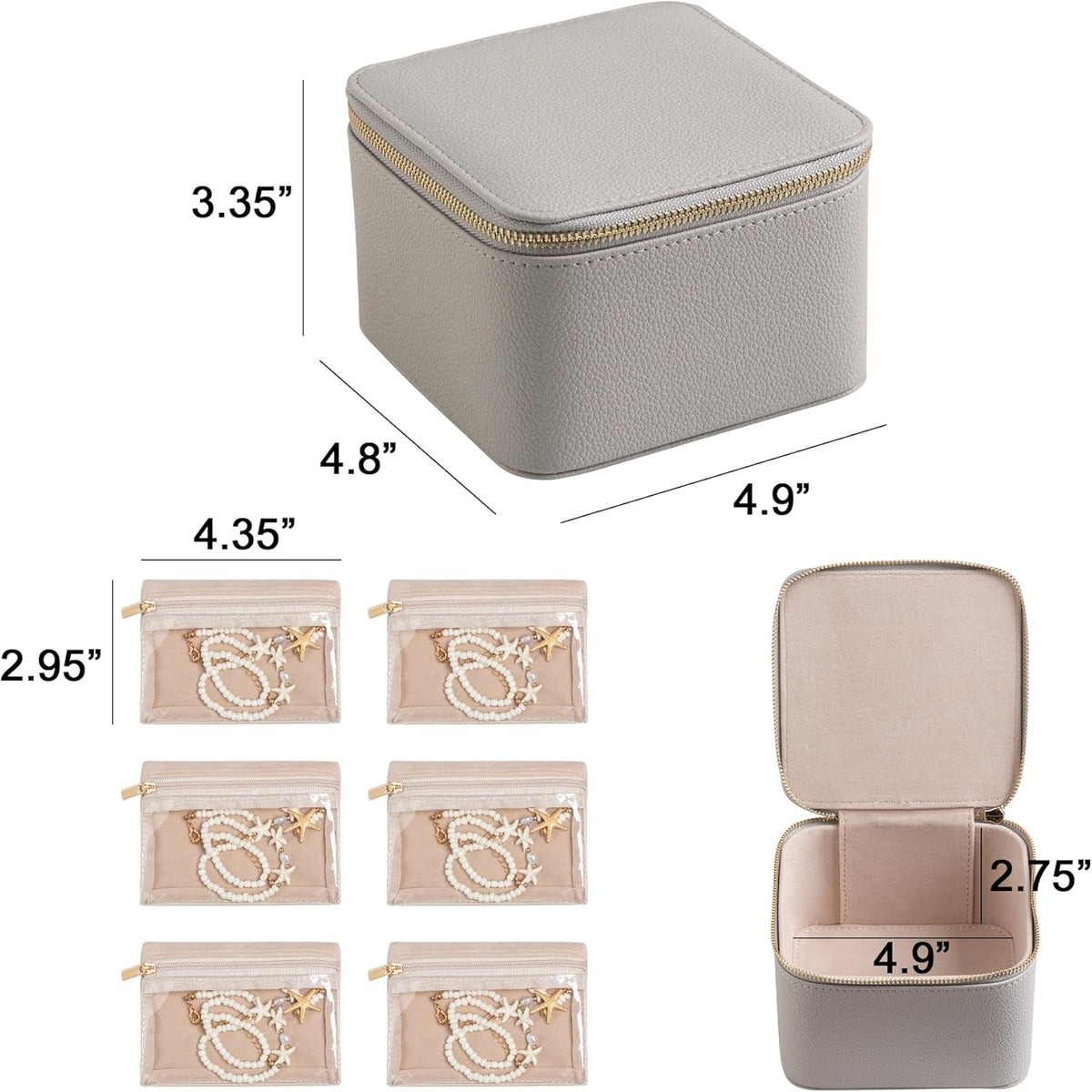 Travel Jewelry Case for Women,Small Jewelry Box with 6 Pouches | Portable Jewelry Bag,Travel Accessories,Tangle-free,Visualization Design for Rings, Earrings, Necklace,Smooth Metal Zipper