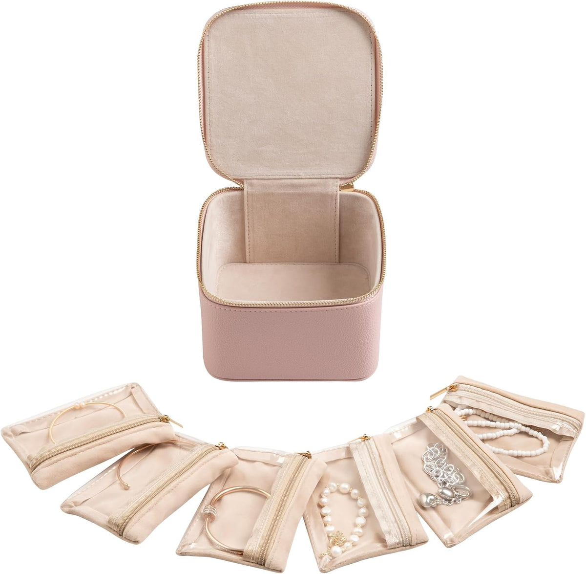 Travel Jewelry Case for Women,Small Jewelry Box with 6 Pouches | Portable Jewelry Bag,Travel Accessories,Tangle-free,Visualization Design for Rings, Earrings, Necklace,Smooth Metal Zipper