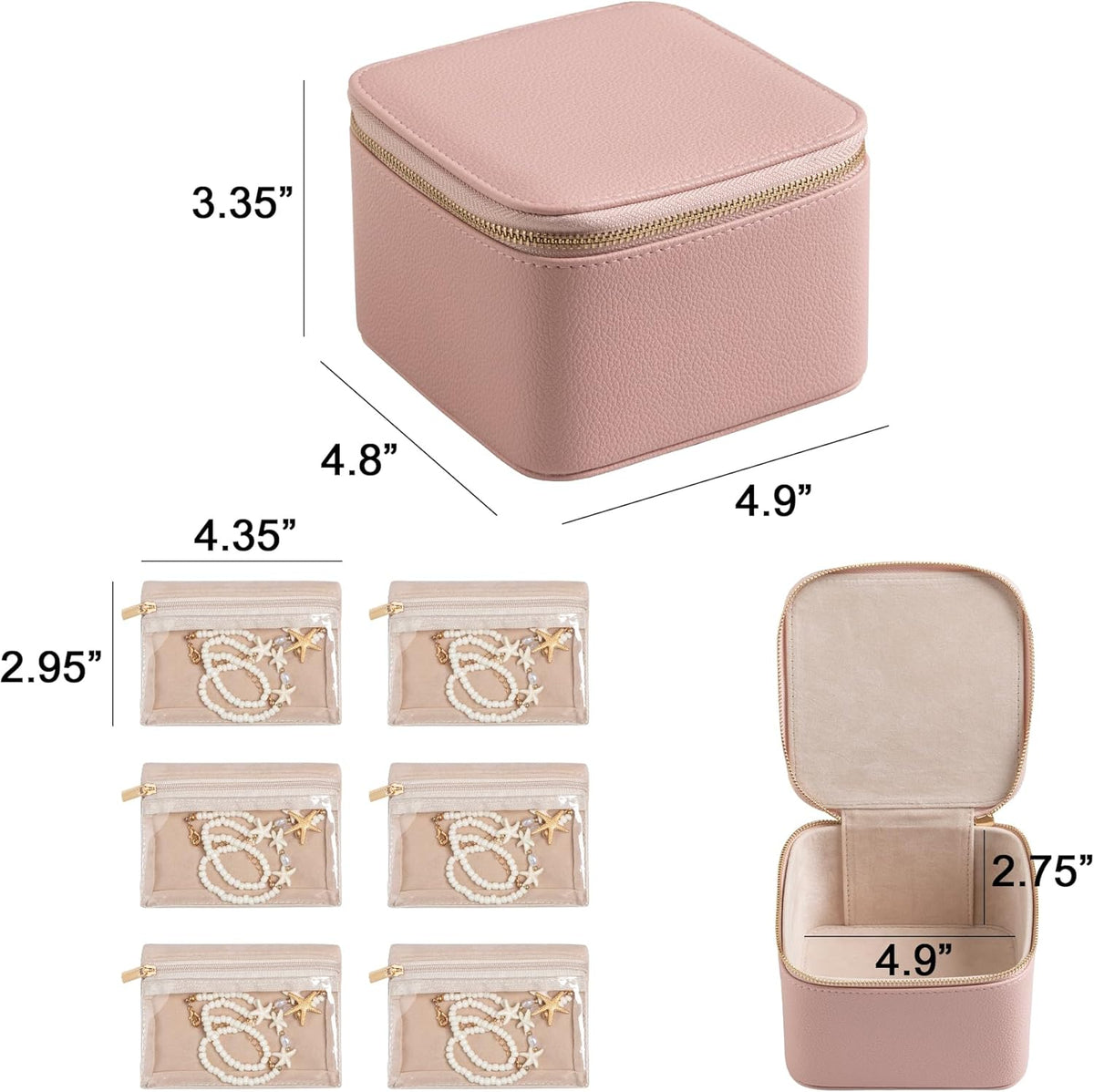 Travel Jewelry Case for Women,Small Jewelry Box with 6 Pouches | Portable Jewelry Bag,Travel Accessories,Tangle-free,Visualization Design for Rings, Earrings, Necklace,Smooth Metal Zipper