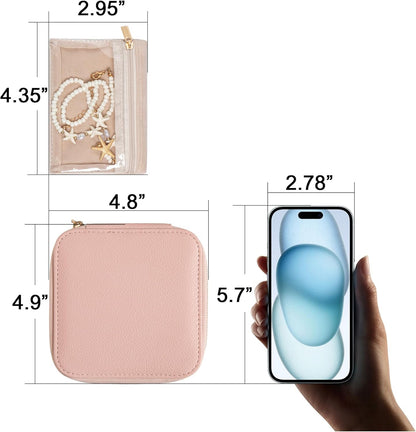 Travel Jewelry Case for Women,Small Jewelry Box with 6 Pouches | Portable Jewelry Bag,Travel Accessories,Tangle-free,Visualization Design for Rings, Earrings, Necklace,Smooth Metal Zipper