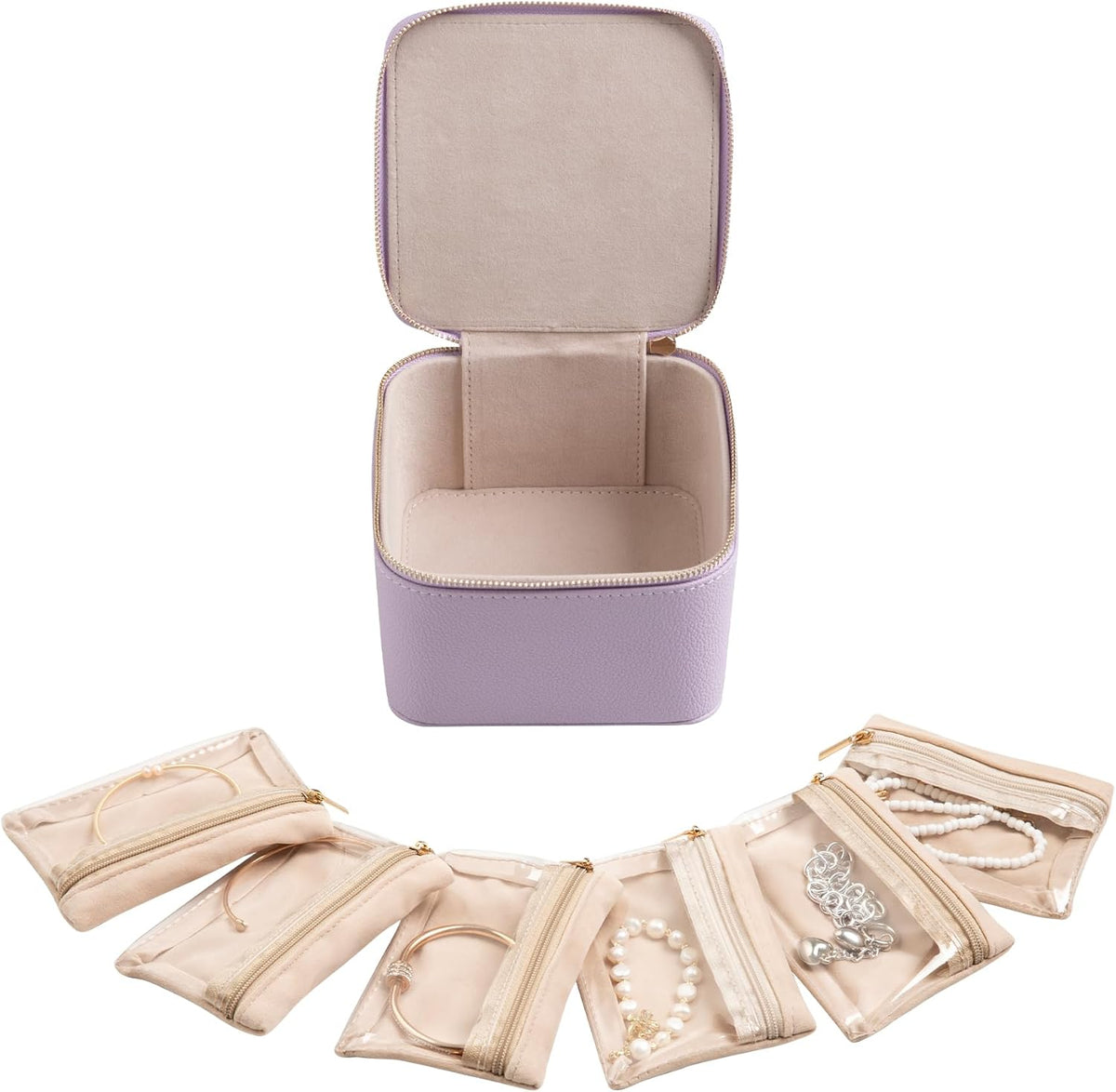 Travel Jewelry Case for Women,Small Jewelry Box with 6 Pouches | Portable Jewelry Bag,Travel Accessories,Tangle-free,Visualization Design for Rings, Earrings, Necklace,Smooth Metal Zipper