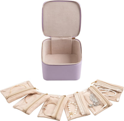 Travel Jewelry Case for Women,Small Jewelry Box with 6 Pouches | Portable Jewelry Bag,Travel Accessories,Tangle-free,Visualization Design for Rings, Earrings, Necklace,Smooth Metal Zipper