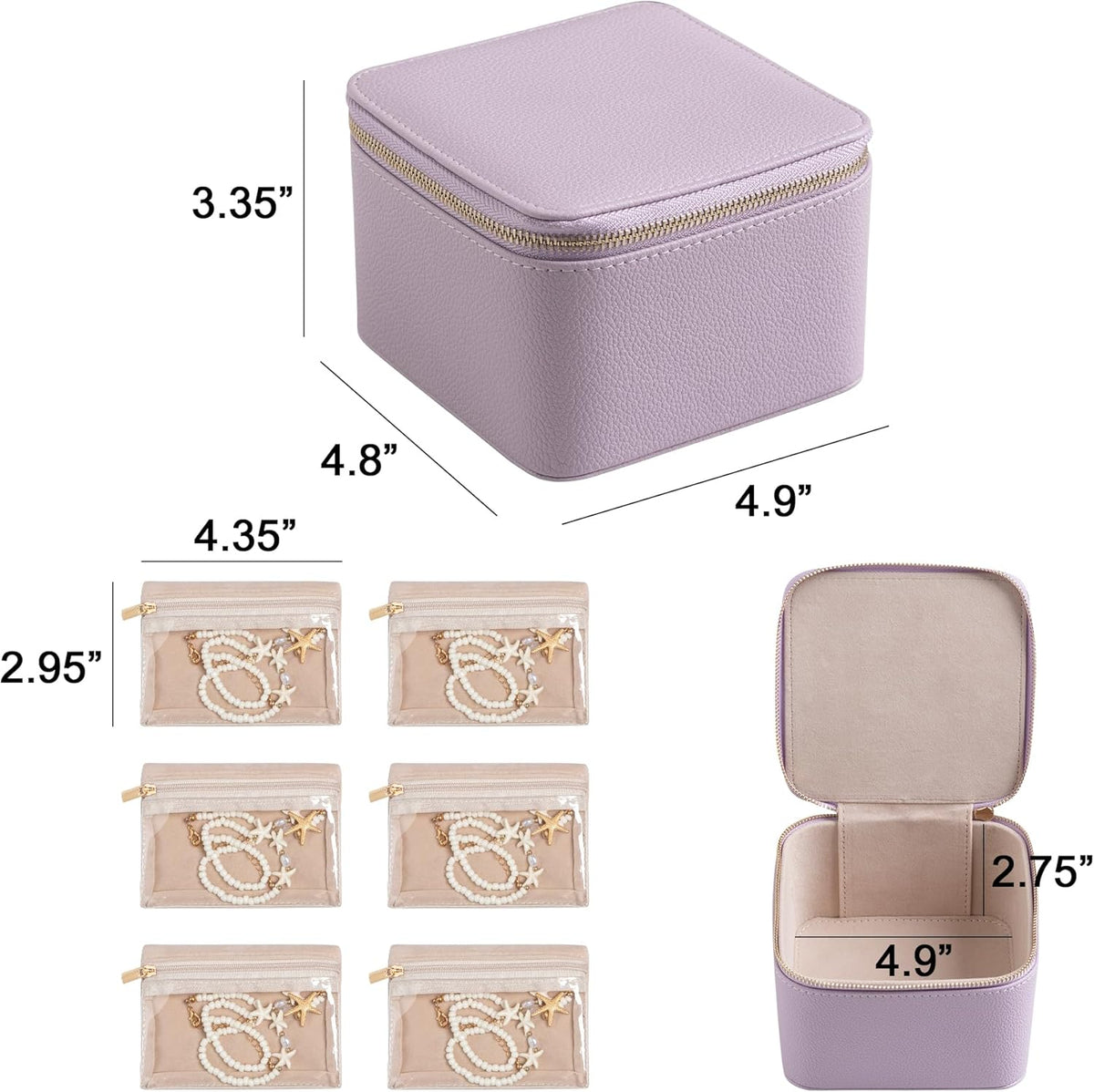 Travel Jewelry Case for Women,Small Jewelry Box with 6 Pouches | Portable Jewelry Bag,Travel Accessories,Tangle-free,Visualization Design for Rings, Earrings, Necklace,Smooth Metal Zipper