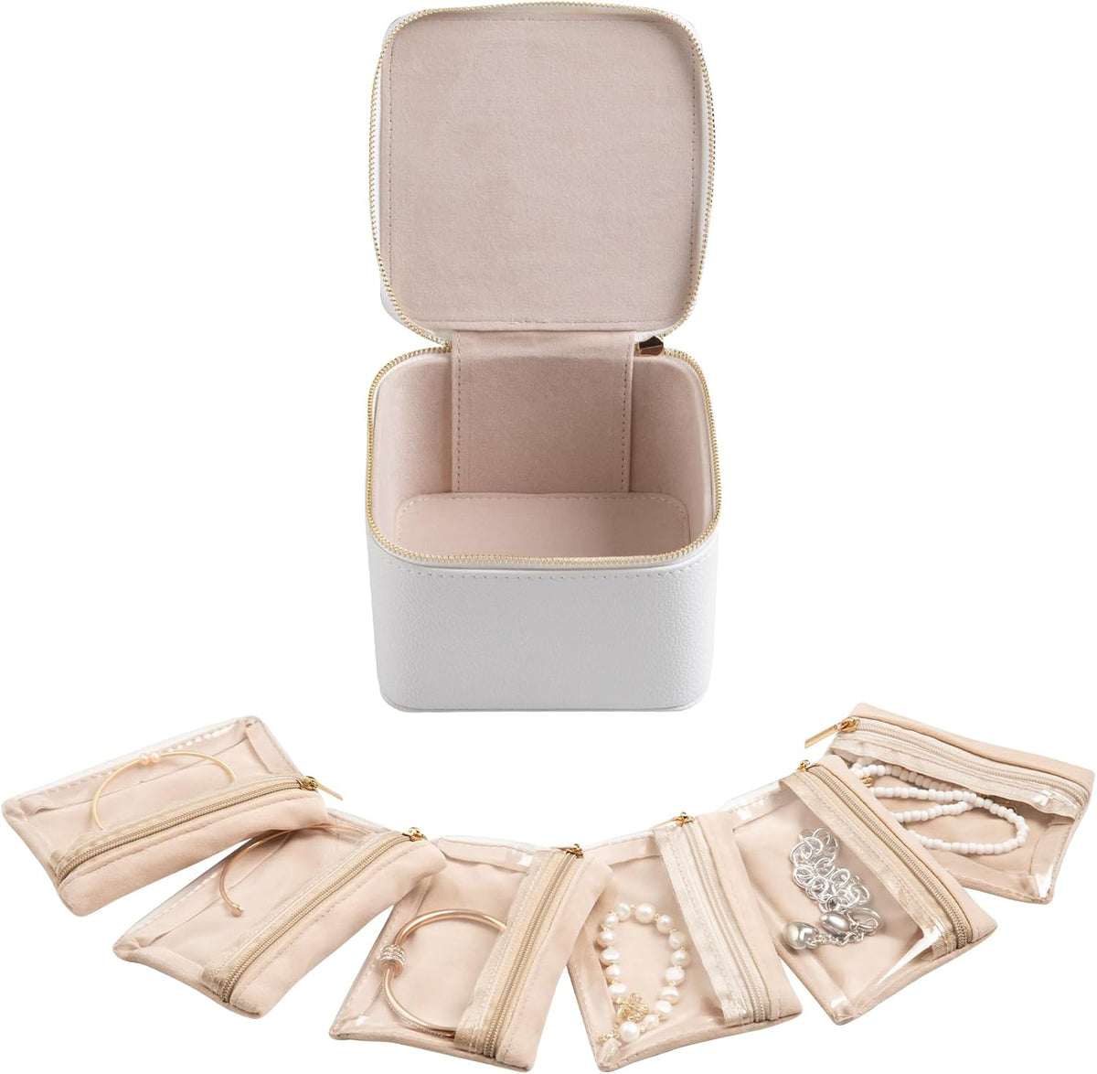 Travel Jewelry Case for Women,Small Jewelry Box with 6 Pouches | Portable Jewelry Bag,Travel Accessories,Tangle-free,Visualization Design for Rings, Earrings, Necklace,Smooth Metal Zipper